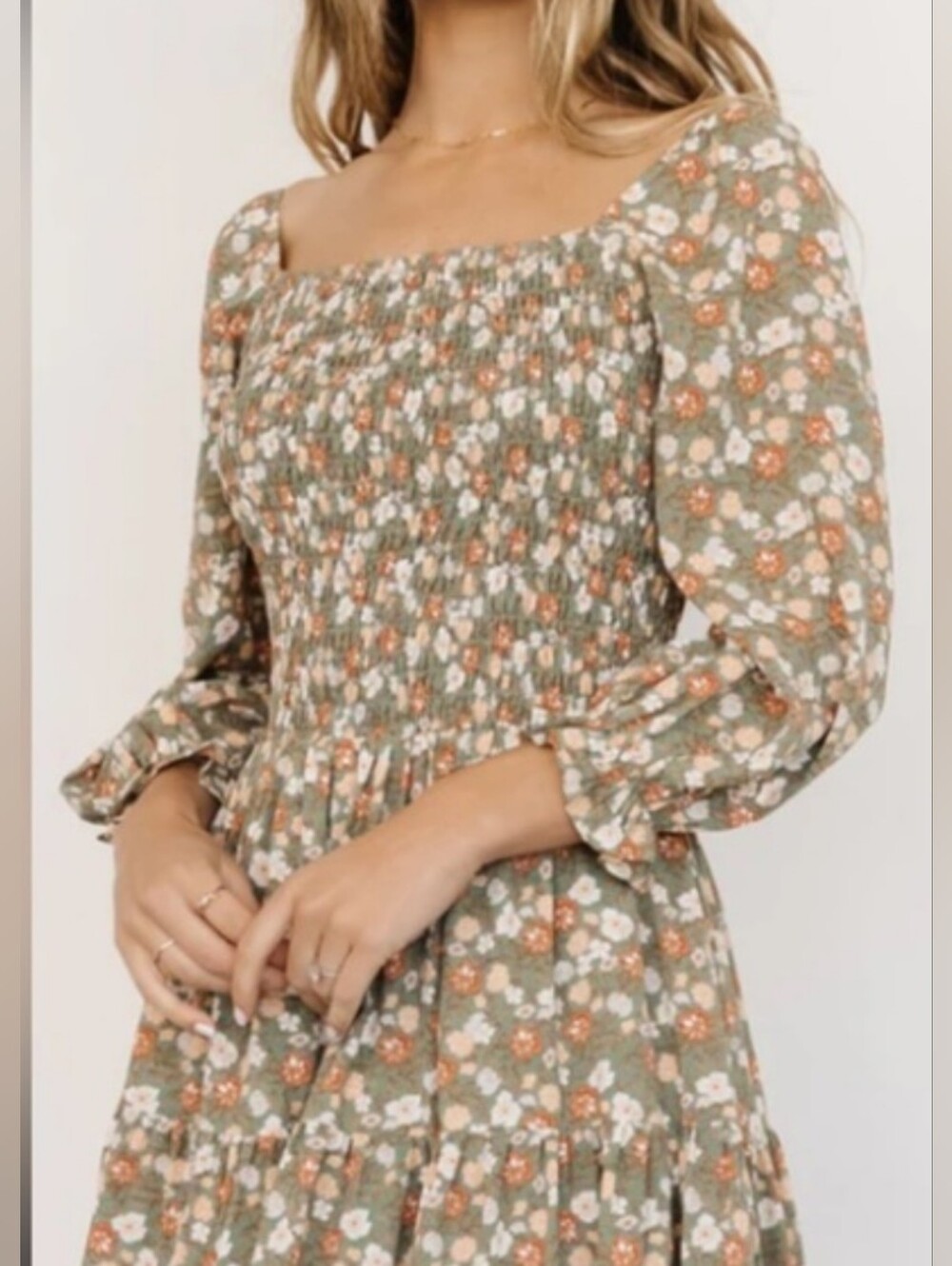 Baltic Born Marta Smocked Midi Dress Dusty Olive Floral NWT Medium Cottagecore